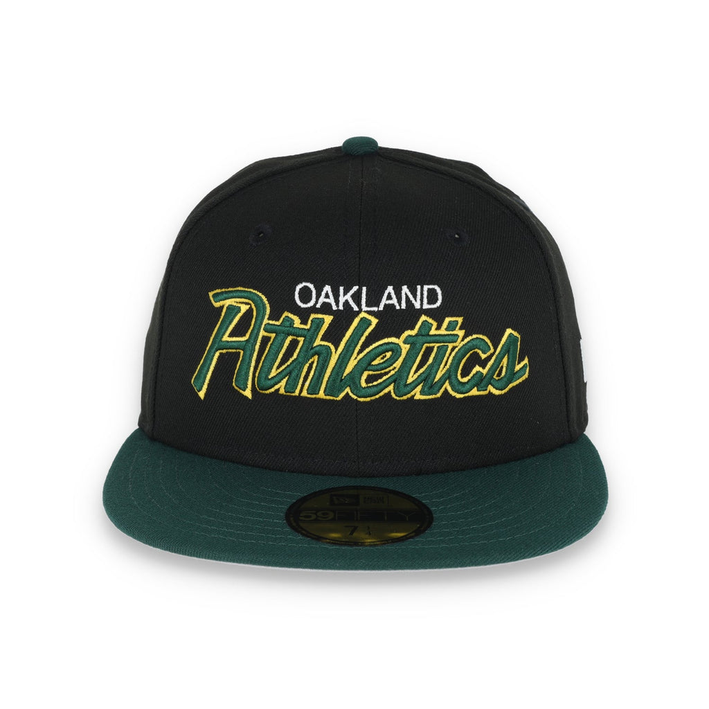 New Era 59Fifty Oakland Athletics SCRIPT CAP- BLK/GRN product image 2, provided for visual reference and product detail