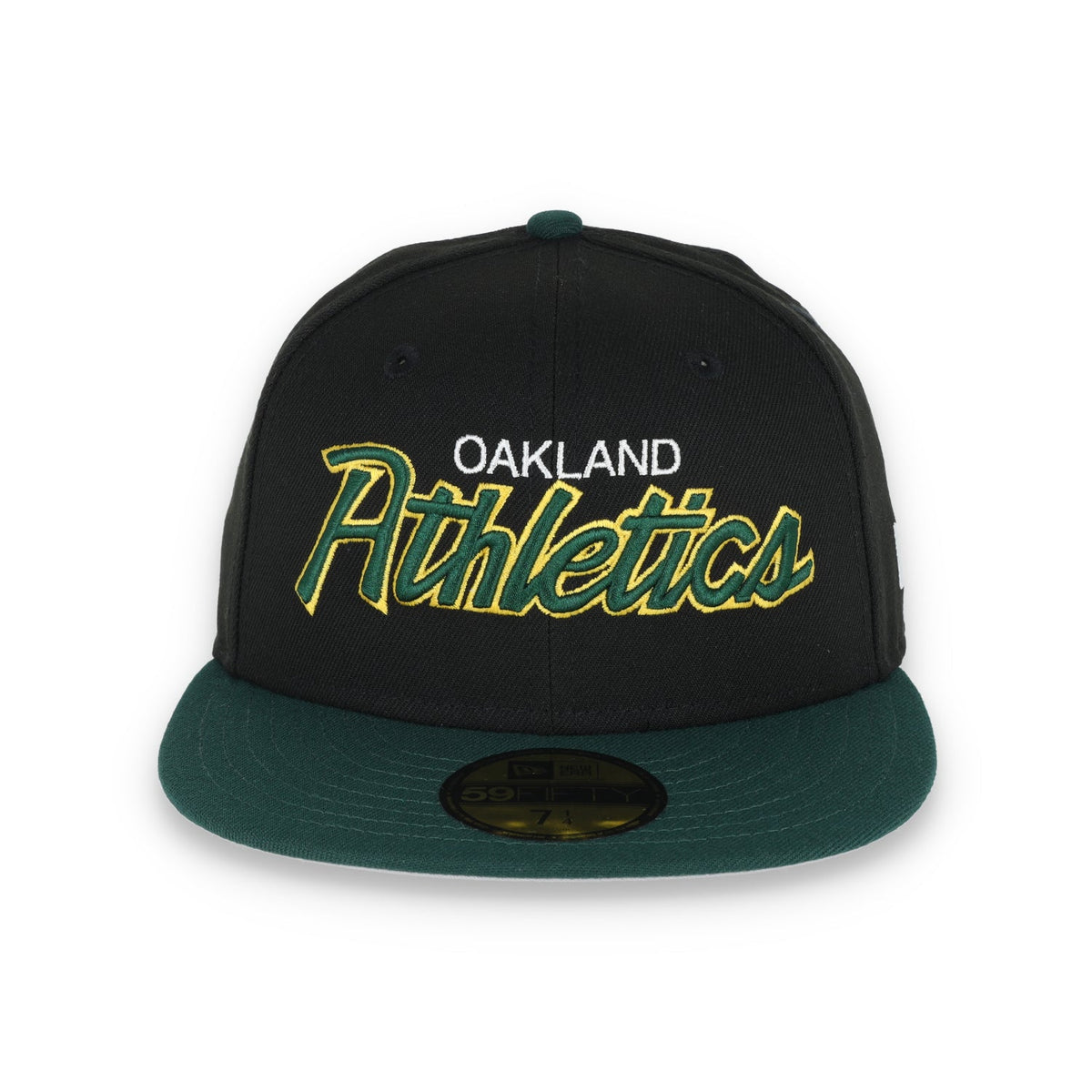 New Era 59Fifty Oakland Athletics SCRIPT CAP- BLK/GRN product image 2, provided for visual reference and product detail