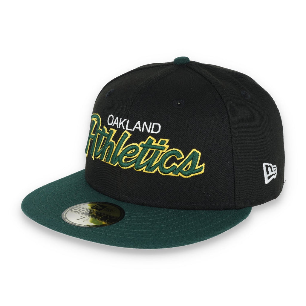 New Era 59Fifty Oakland Athletics SCRIPT CAP- BLK/GRN product image 3, provided for visual reference and product detail