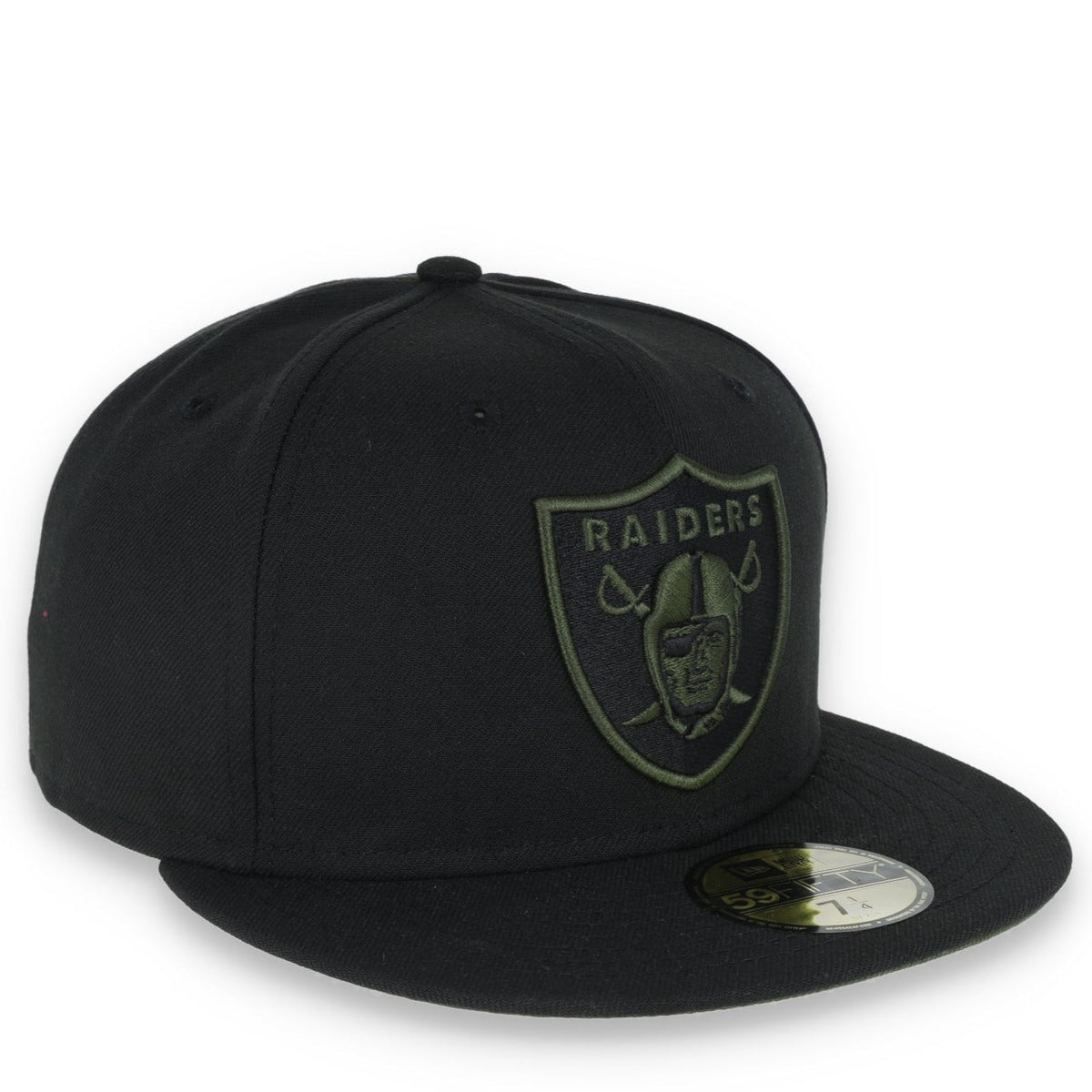 New Era Las Vegas Raiders Shield 59FIFTY Fitted HAT-RIFLE GREEN product image 1, provided for visual reference and product