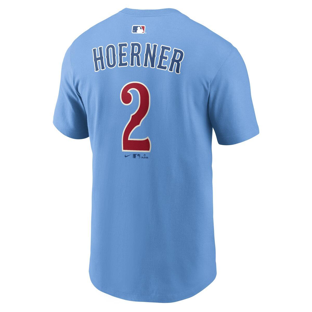 Nico Hoerner Chicago Cubs Alt 2 Baby Blue Nike Player T-Shirt product image 2, provided for visual reference and product