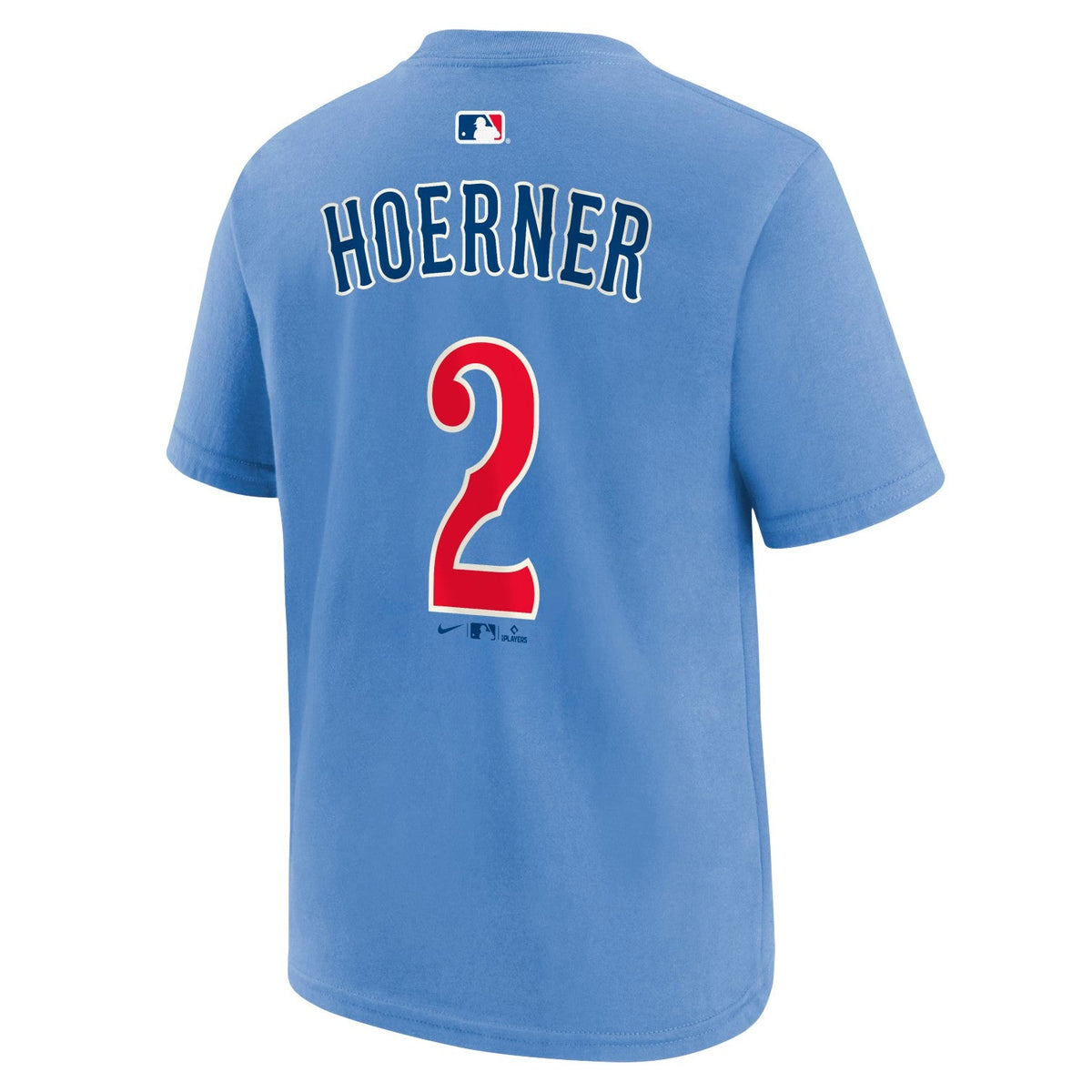 Nico Hoerner Chicago Cubs Alt 2 Blues Youth Player T-Shirt product image 2, provided for visual reference and product detail