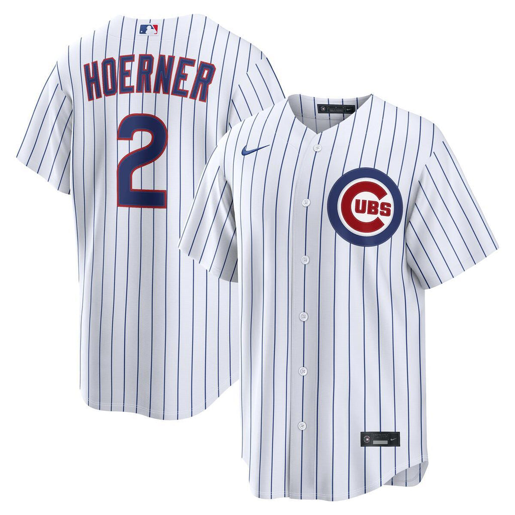 Nico Hoerner Chicago Cubs Nike Home Replica Pinstripe Jersey product image 1, provided for visual reference and product