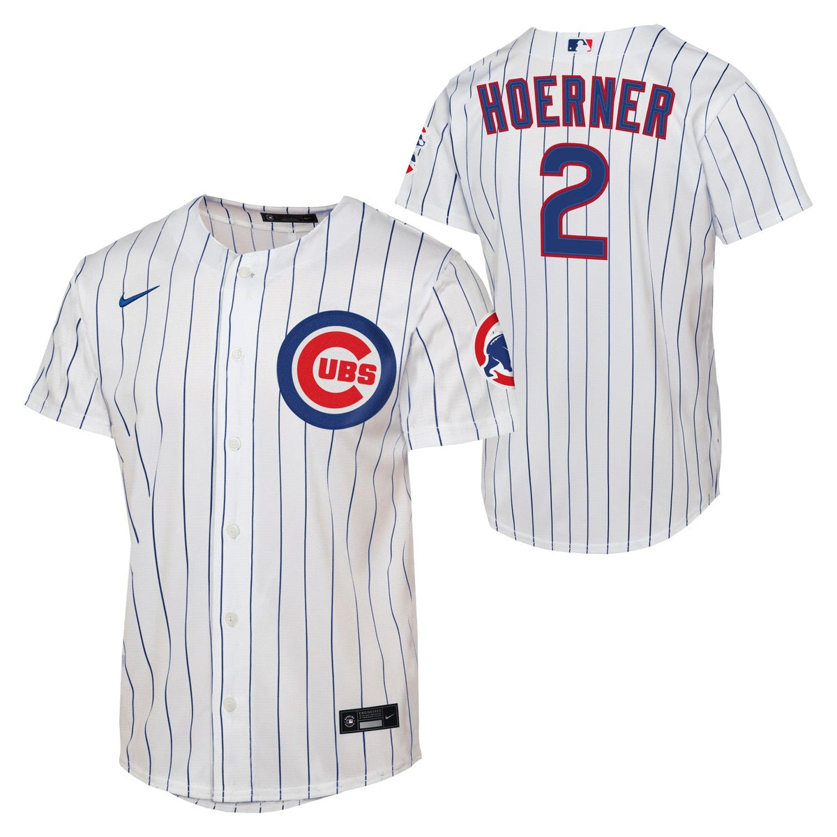 Nico Hoerner Chicago Cubs Nike Youth Home Run Pinstripe Jersey product image 1, provided for visual reference and product