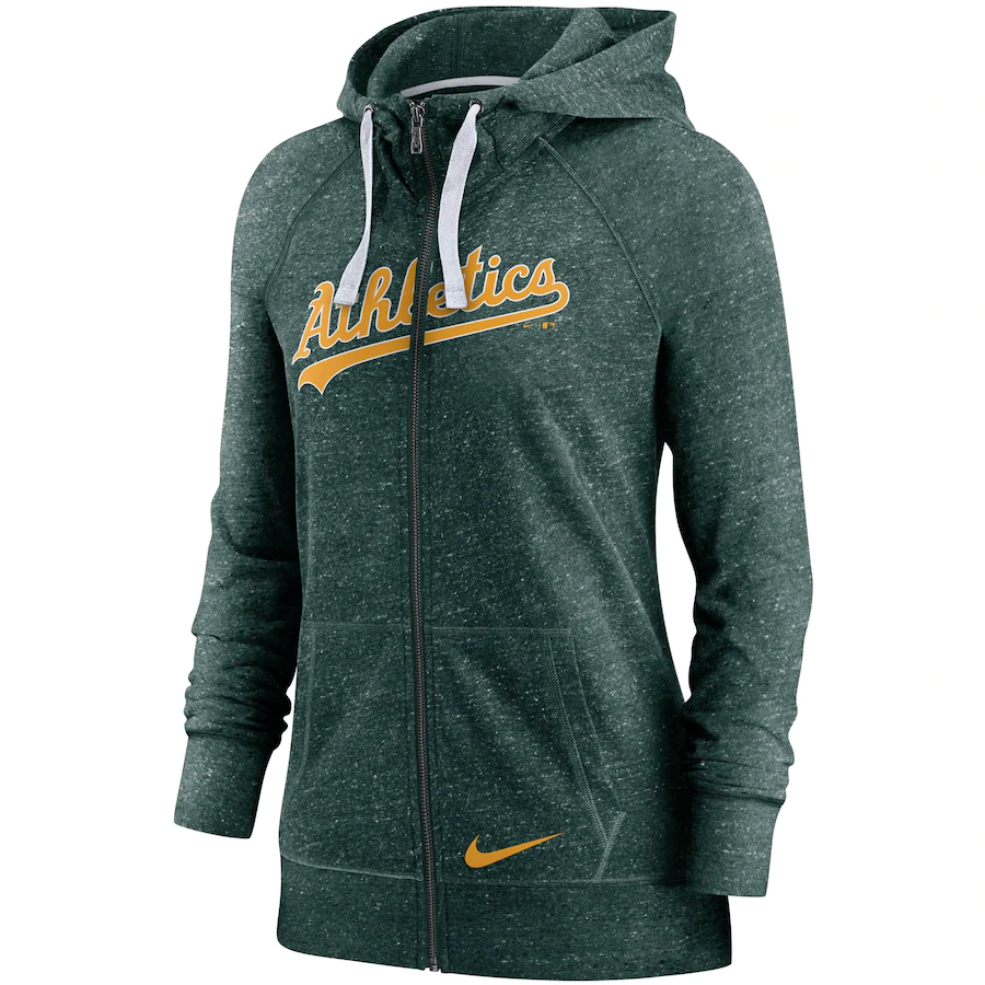 Oakland Athletics Nike Women Wordmark Gym Vintage Raglan Full-Zip Hoodie - Heathered Green product image 1, provided for