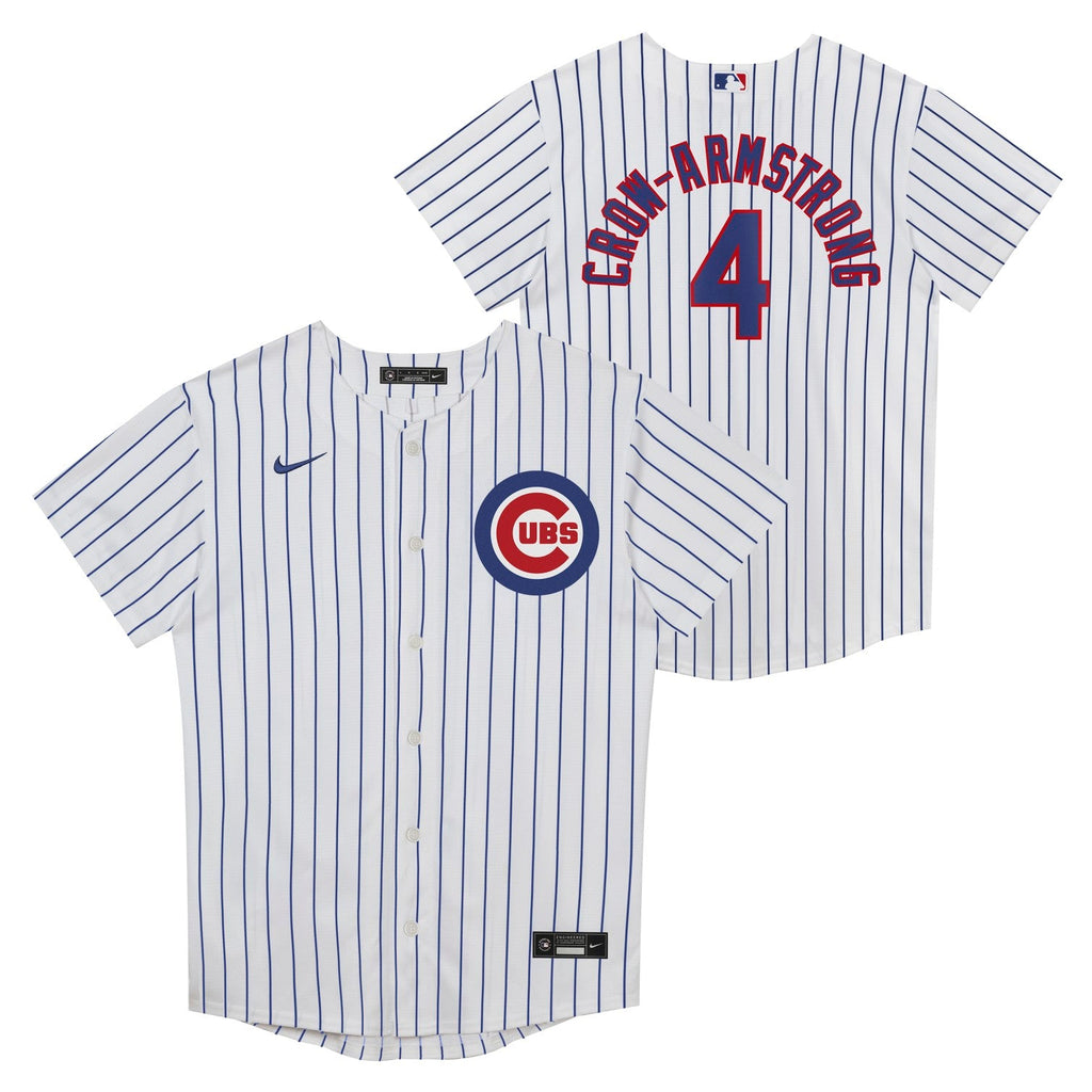Pete Crow-Armstrong Chicago Cubs Nike Kids 4-7 Pinstripe Home Jersey product image 1, provided for visual reference and