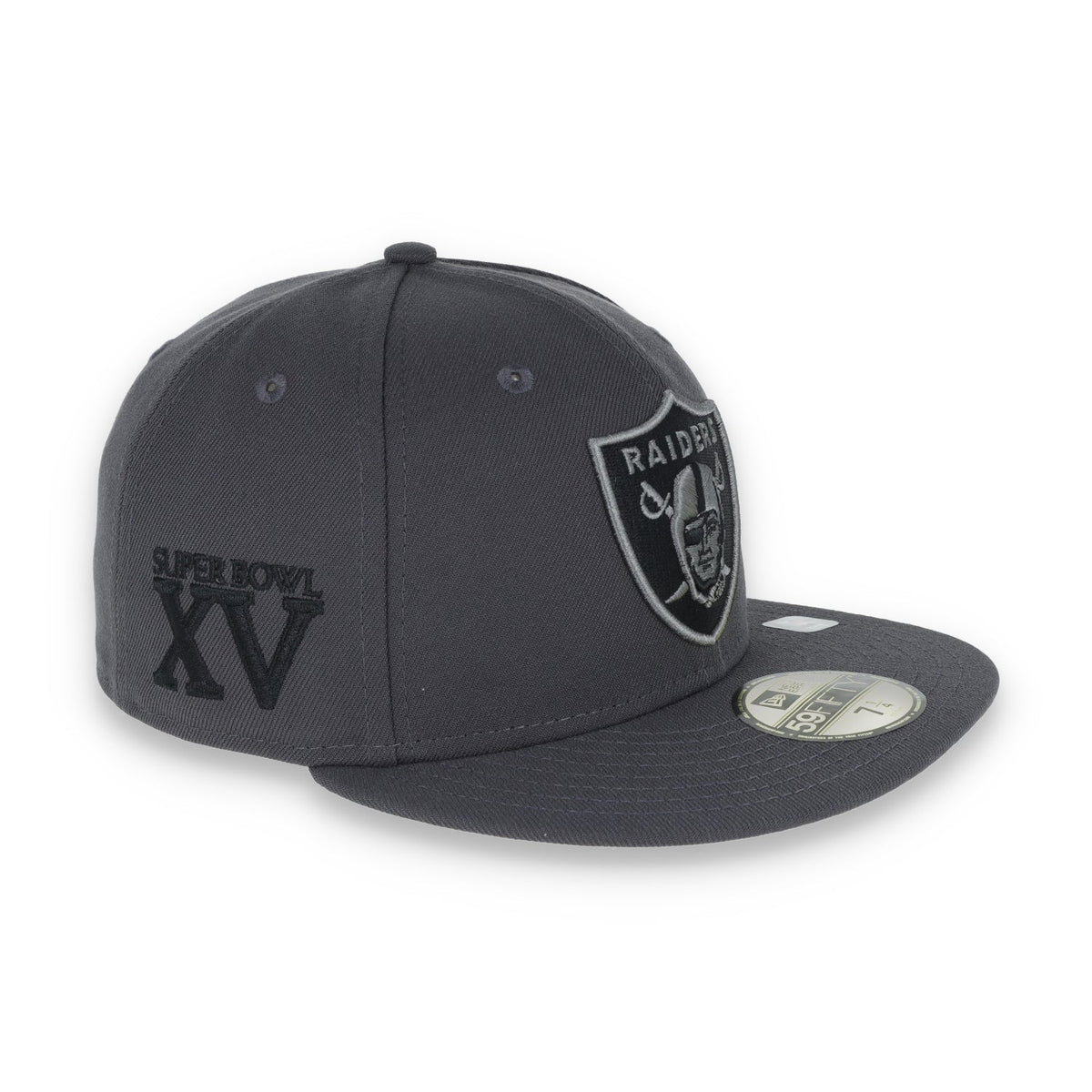 Las Vegas Raiders Shield Super Bowl XV Side Patch New Era 59Fifty Fitted-Grey/Black product image 6, provided for visual