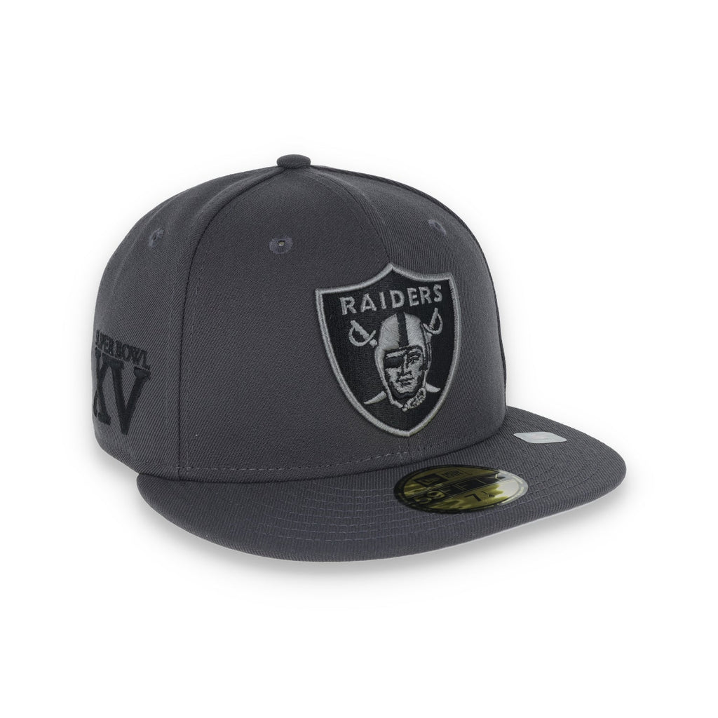 Las Vegas Raiders Shield Super Bowl XV Side Patch New Era 59Fifty Fitted-Grey/Black product image 1, provided for visual