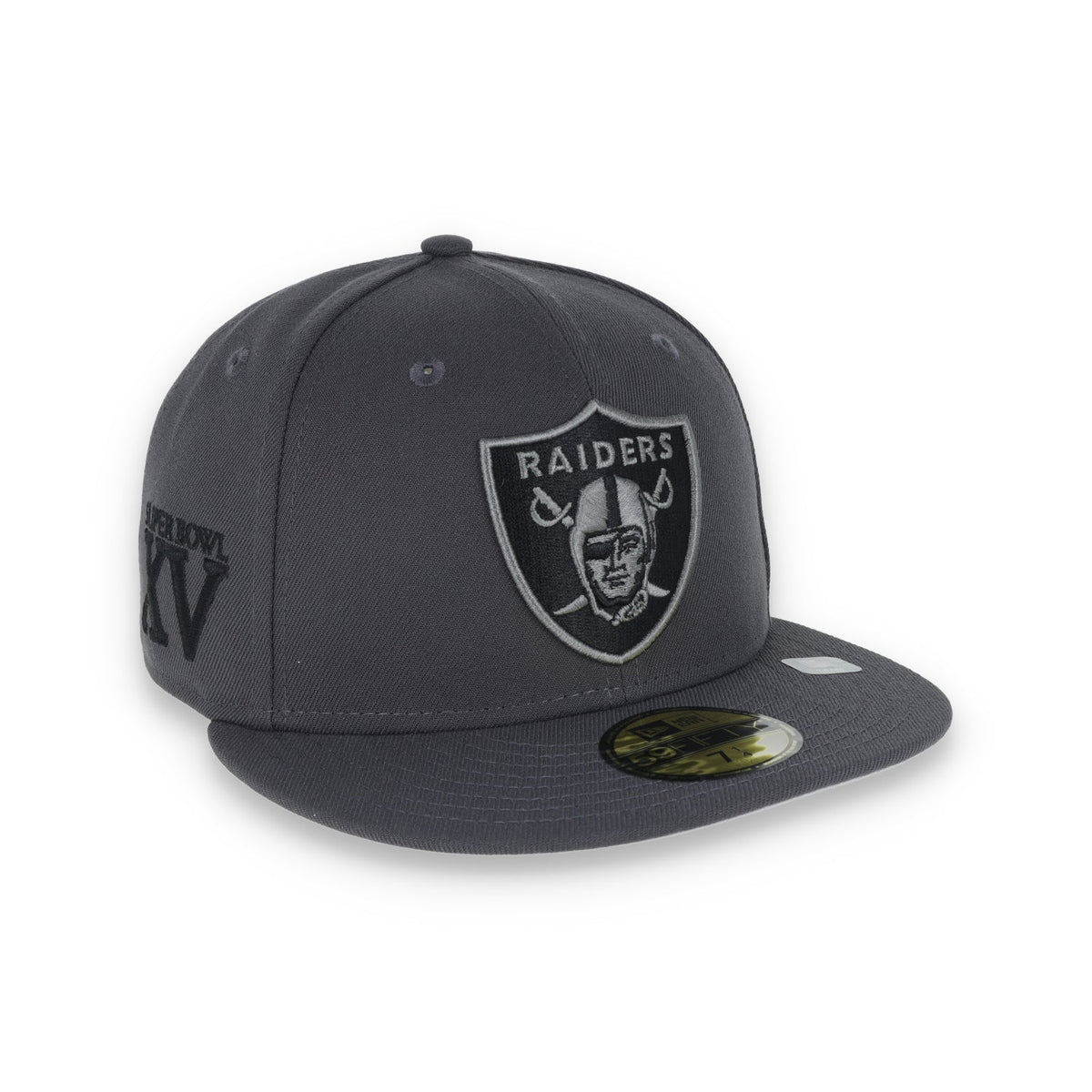 Las Vegas Raiders Shield Super Bowl XV Side Patch New Era 59Fifty Fitted-Grey/Black product image 1, provided for visual