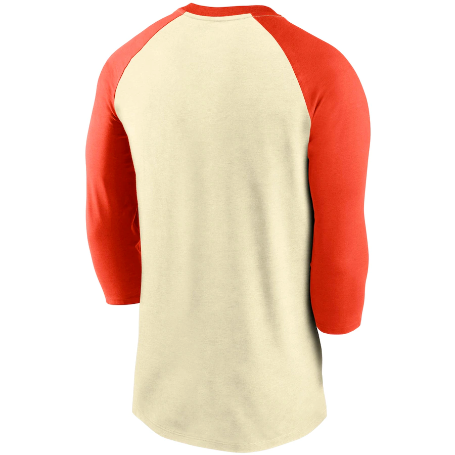 Nike San Francisco Giants Cooperstown Collection Script Tri-Blend 3/4 Sleeve Raglan T-Shirt–Cream/Orange product image 2,