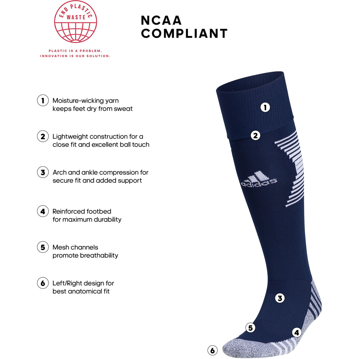 Adidas Team Speed 3 Soccer OTC Socks-navy/White product image 5, provided for visual reference and product detail review
