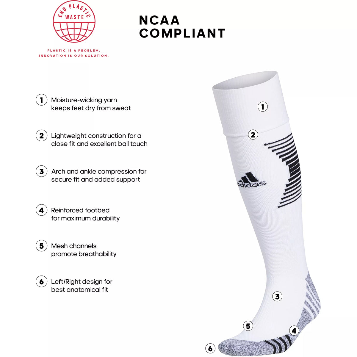 Adidas Team Speed 3 Soccer OTC Socks-White/Black product image 4, provided for visual reference and product detail review