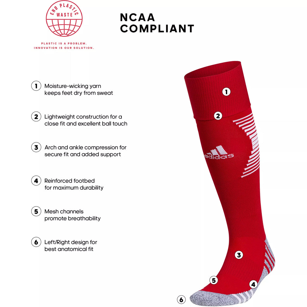 Adidas Team Speed 3 Soccer OTC Socks-Red/White product image 5, provided for visual reference and product detail review