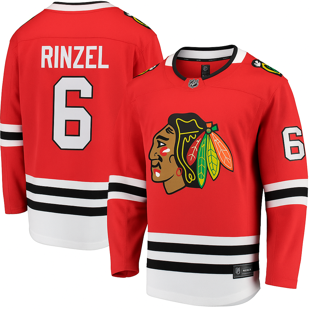 Sam Rinzel Chicago Blackhawks Fanatics Red Breakaway Men Jersey product image 1, provided for visual reference and product