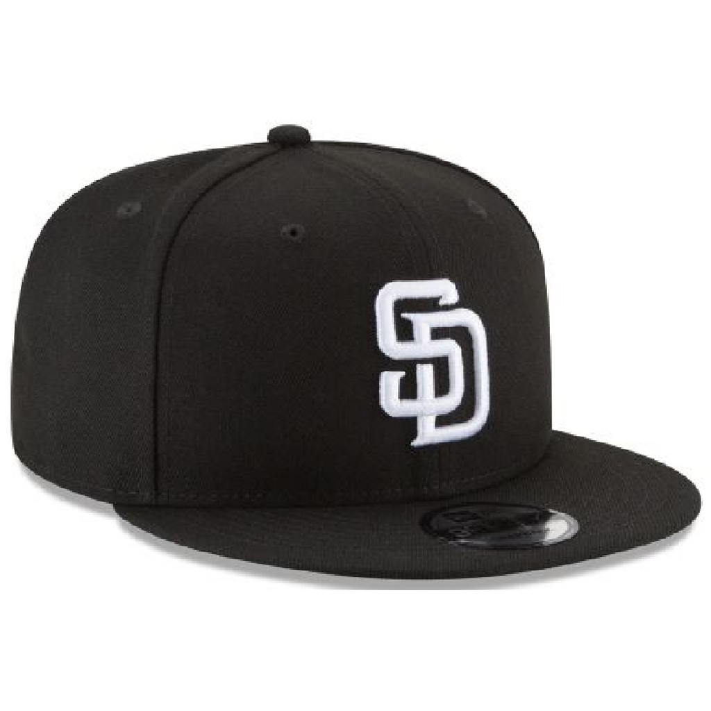 San Diego Padres NEW ERA BASIC COLLECTION Snapback 9FIFTY-BLACK AND WHITE product image 2, provided for visual reference and