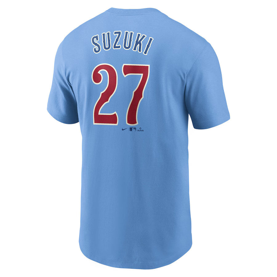 Seiya Suzuki Chicago Cubs Nike Alt Blues Name and Number T-Shirt product image 2, provided for visual reference and product