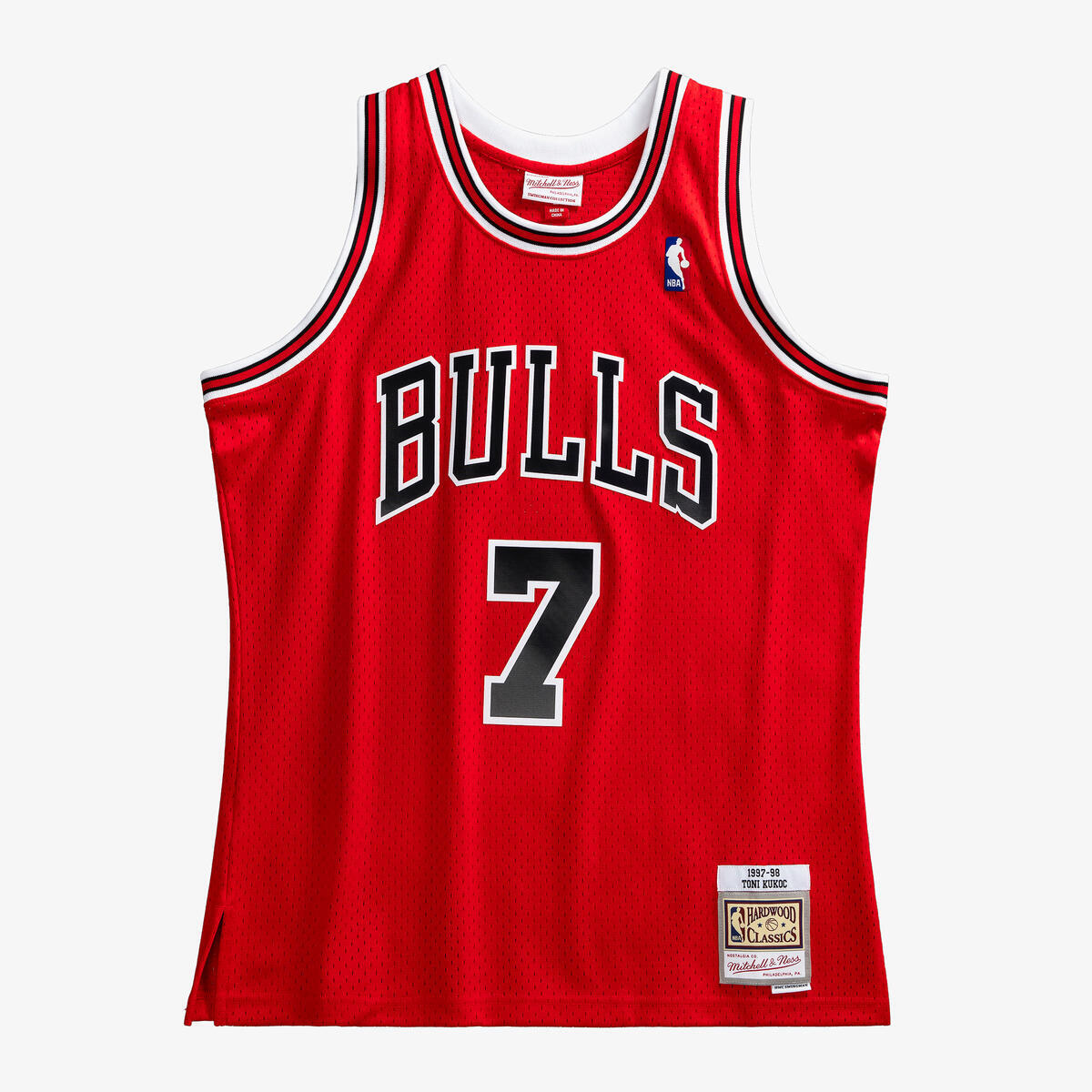 Toni Kukoc #7 Chicago Bulls Mitchell & Ness Red Swingman 1997 Jersey product image 2, provided for visual reference and