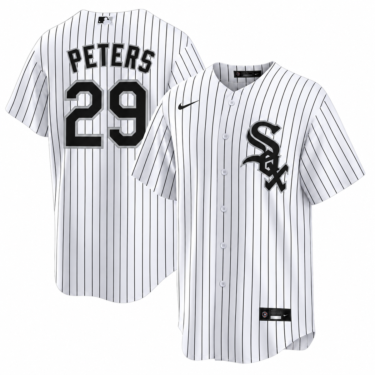 Tristan Peters #29 Chicago White Sox Nike Men Home White Pinstripe Jersey product image 1, provided for visual reference and
