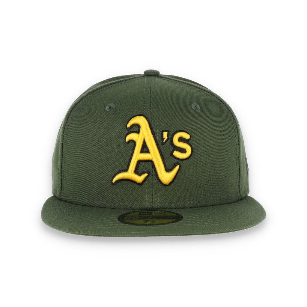 Oakland Athletics New Era 59Fifty Cap-OLIVE/yellow product image 2, provided for visual reference and product detail review