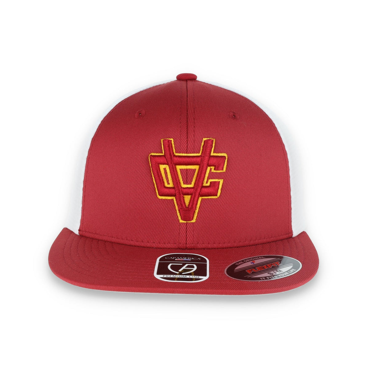 Flexfit® Vintage Crushers Performance Trucker Mesh Back Cap-Cardinal/White product image 2, provided for visual reference