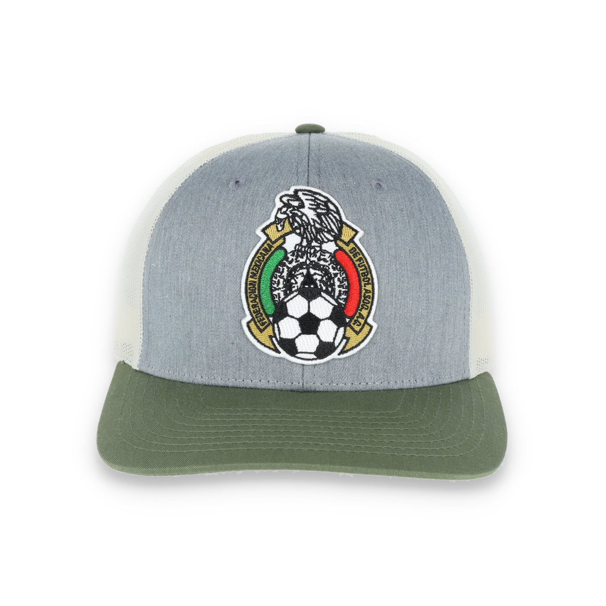 Mexico Low Pro Trucker Cap- Heather Grey/Birch/Army product image 2, provided for visual reference and product detail review
