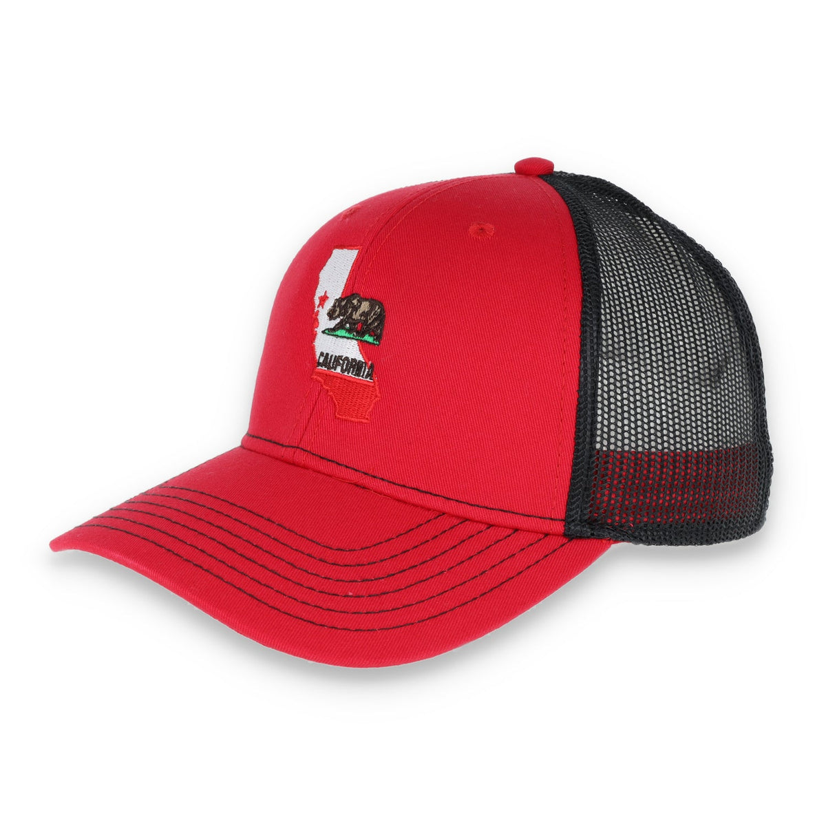 THE COLISEUM CALIFORNIA STATE BEAR TRUCKER Snapback HAT- RED/BLACK product image 1, provided for visual reference and