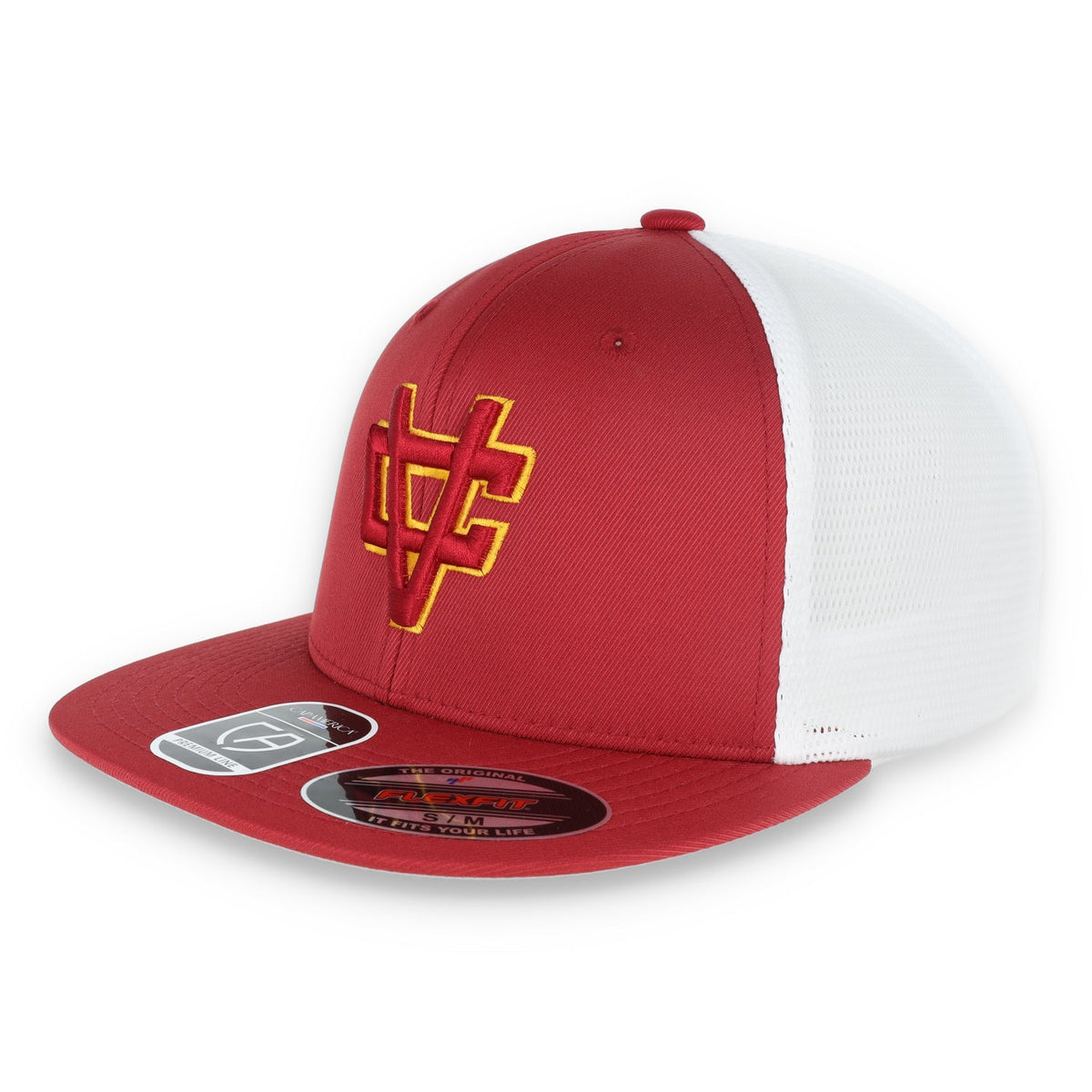 Flexfit® Vintage Crushers Performance Trucker Mesh Back Cap-Cardinal/White product image 1, provided for visual reference