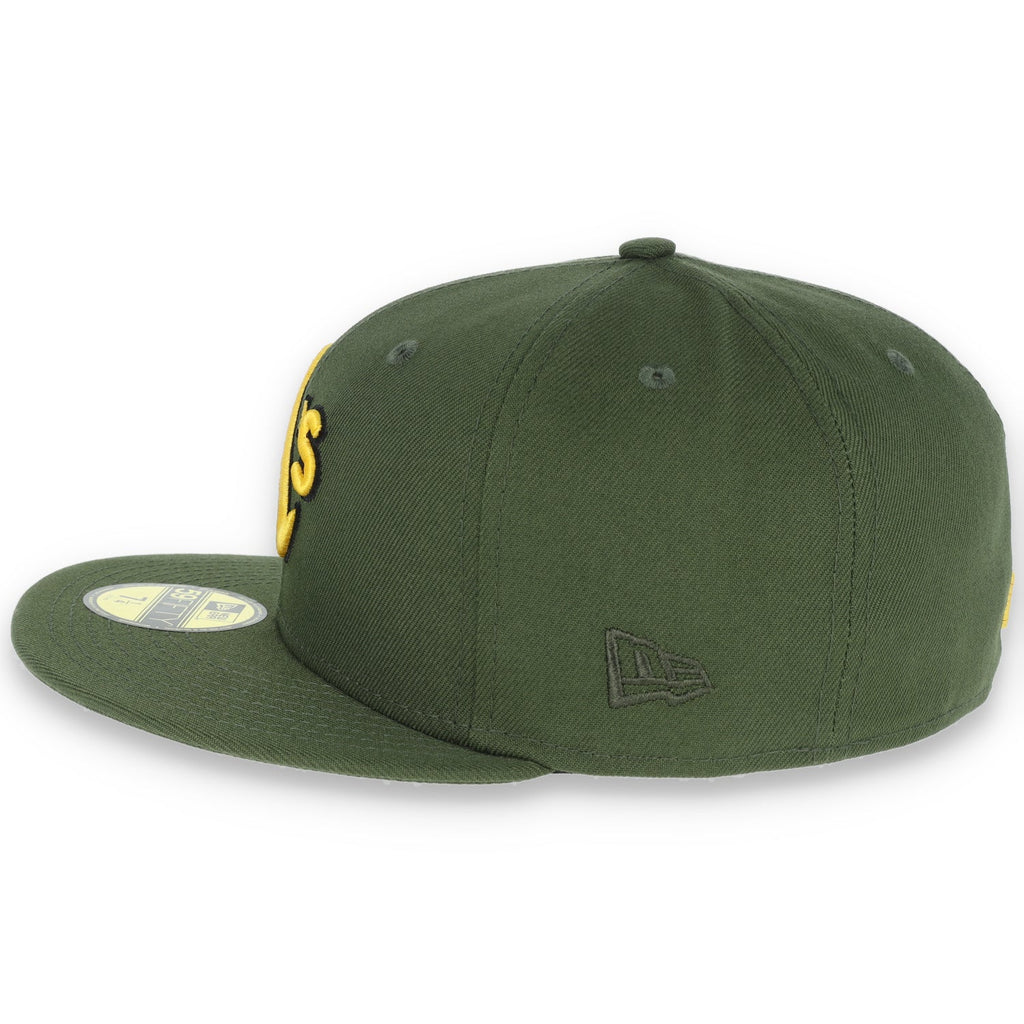 Oakland Athletics New Era 59Fifty Cap-OLIVE/yellow product image 6, provided for visual reference and product detail review