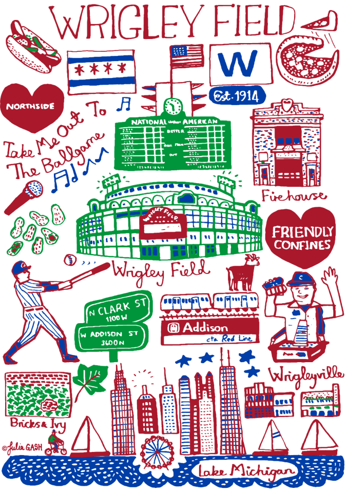 Wrigley Field Julia Gash Postcard product image 1, provided for visual reference and product detail review