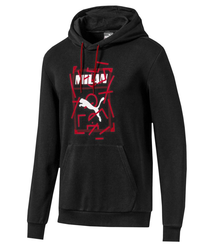 Puma Men AC Milan DNA Hoodie Sweatshirt - Black-Tango Red product image 1, provided for visual reference and product detail
