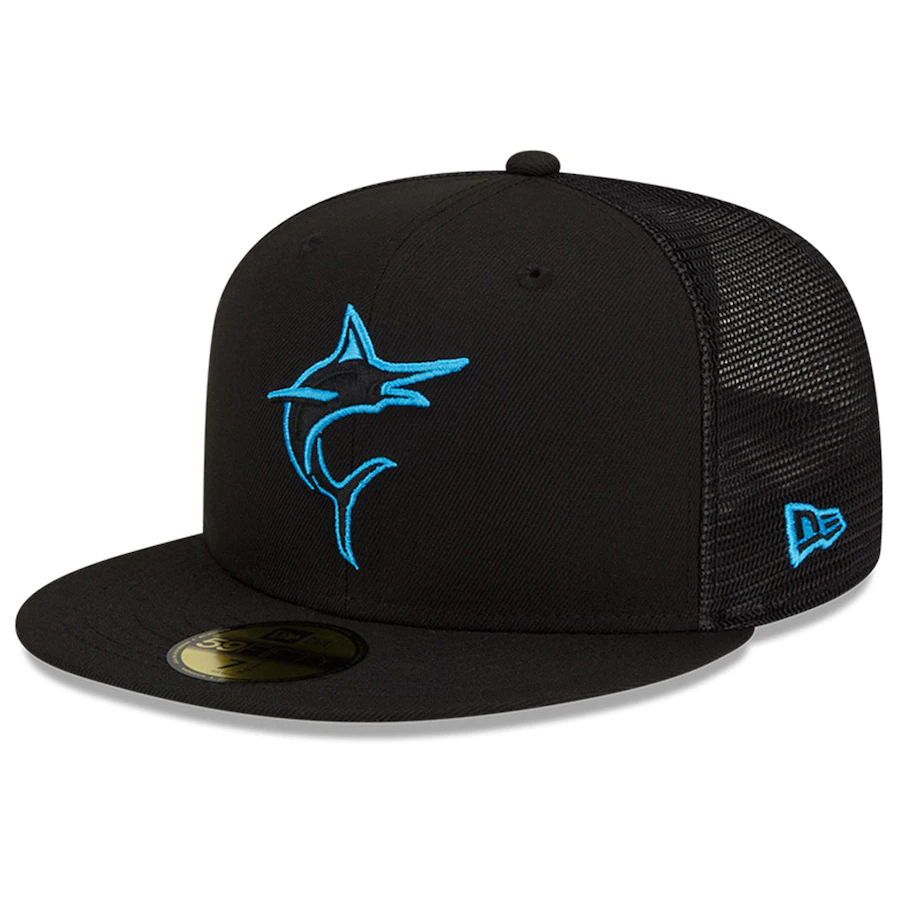 New Era Miami Marlins 2022 Batting Practice 59FIFTY Fitted Hat - Black product image 1, provided for visual reference and