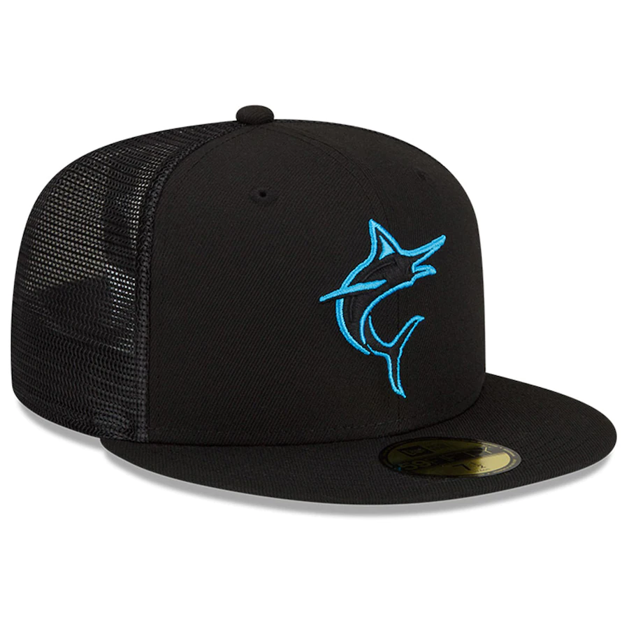 New Era Miami Marlins 2022 Batting Practice 59FIFTY Fitted Hat - Black product image 2, provided for visual reference and