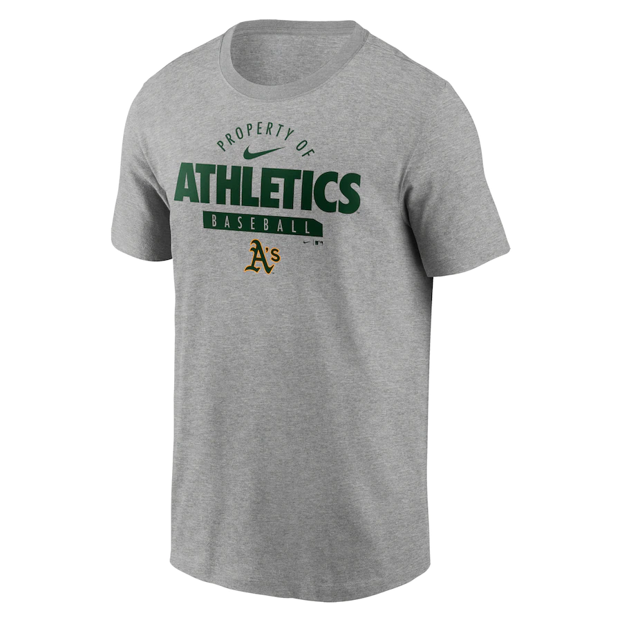 Oakland Athletics Nike Primetime Property Of Practice T-Shirt - Heathered Gray product image 1, provided for visual