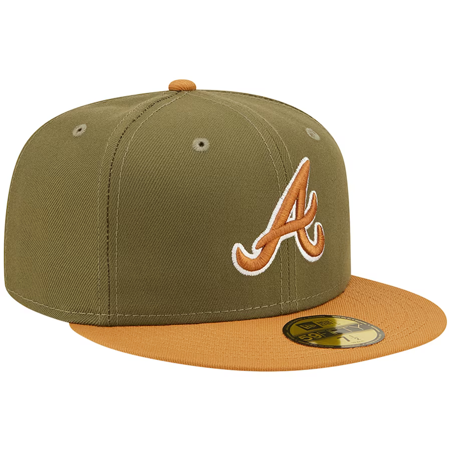 New Era Atlanta Braves Two-Tone Color Pack 59FIFTY Fitted Hat-Olive/Brown product image 1, provided for visual reference and