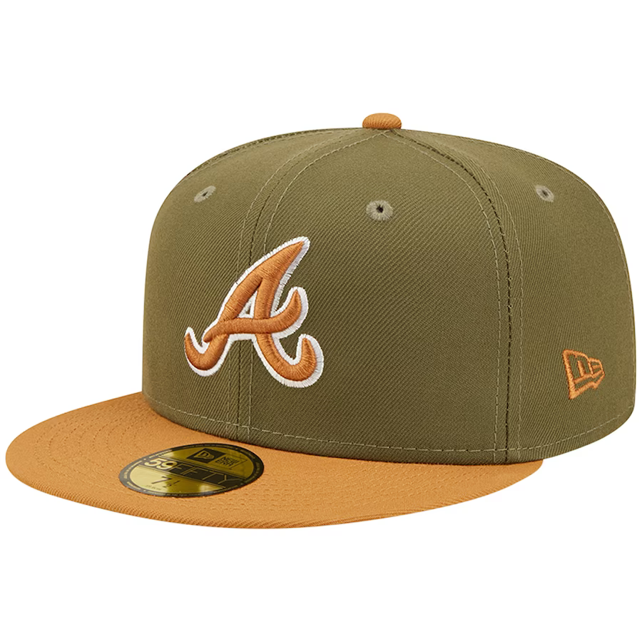 New Era Atlanta Braves Two-Tone Color Pack 59FIFTY Fitted Hat-Olive/Brown product image 2, provided for visual reference and
