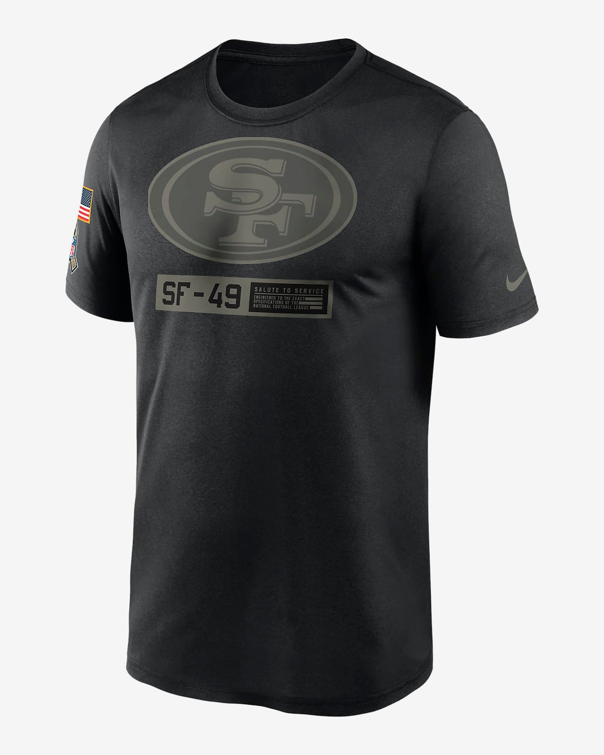 Nike San Francisco 49ers Black 2020 Salute to Service T-shirt product image 1, provided for visual reference and product