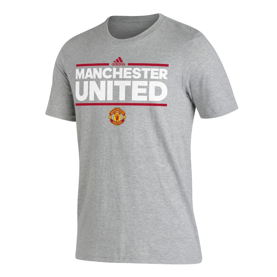 Adidas Manchester United Lockup T-Shirt - Heathered Gray product image 1, provided for visual reference and product detail
