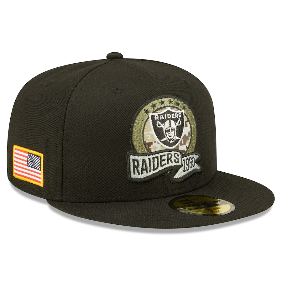 New Era Las Vegas Raiders Salute To Service 59FIFTY Fitted Hat 2022 product image 1, provided for visual reference and
