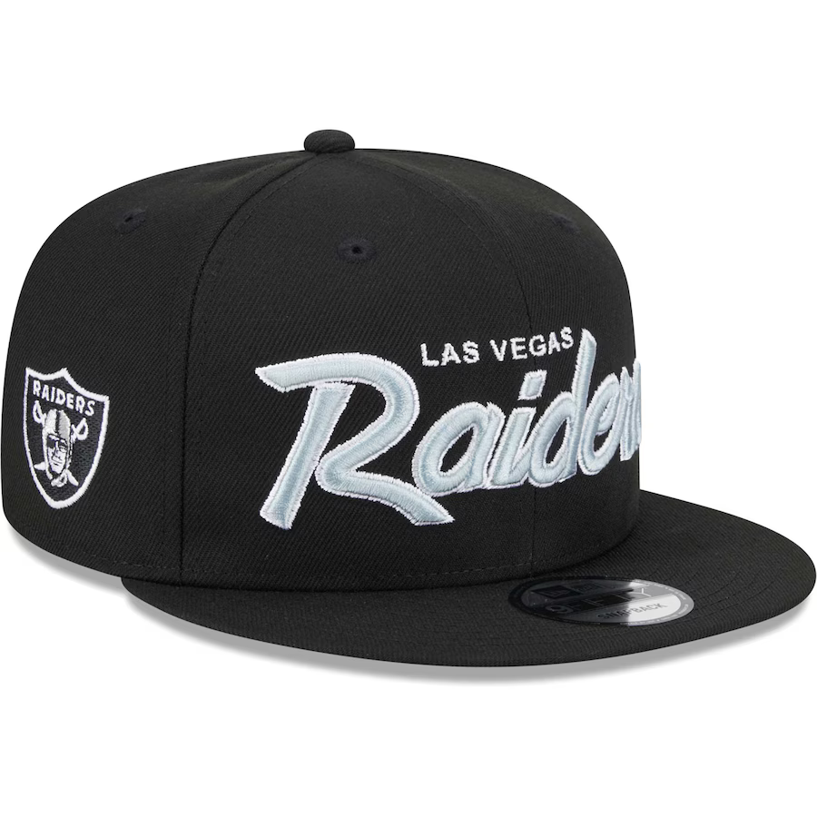 New Era Youth Las Vegas Raiders Script 9FIFTY Snapback Hat - Black product image 1, provided for visual reference and