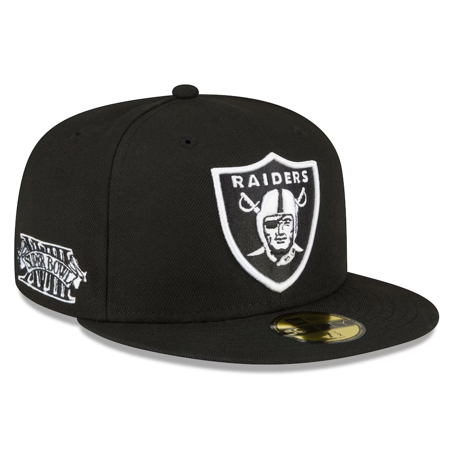 New Era Las Vegas Raiders Black & White Superbowl Xviii Side Patch 59Fifty Fitted product image 1, provided for visual