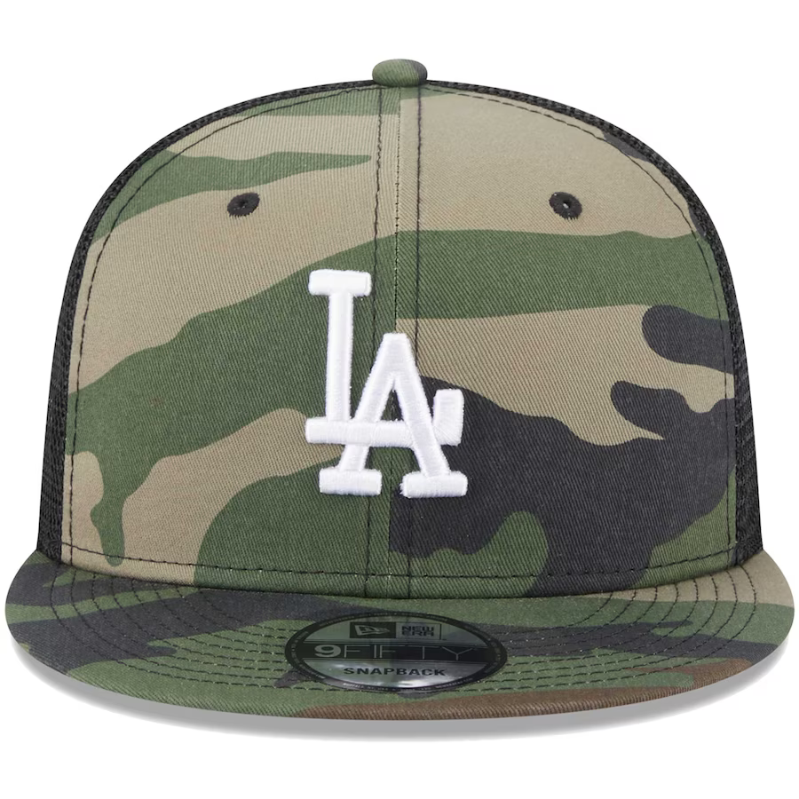 New Era Los Angeles Dodgers Woodland Trucker 9FIFTY Snapback Hat-Camo/Black product image 3, provided for visual reference