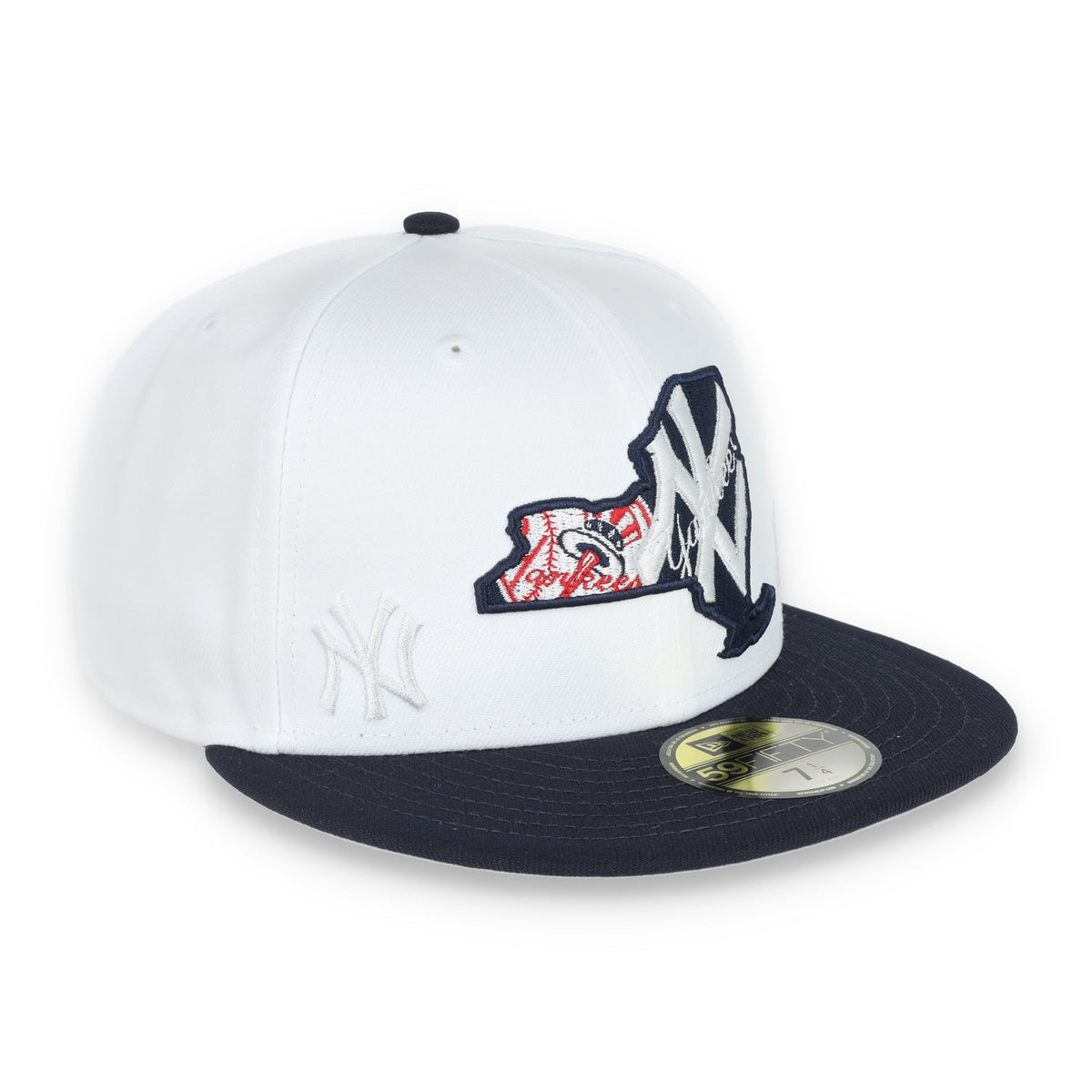 New Era New York Yankees State View E1 59FIFTY-White/Navy product image 1, provided for visual reference and product detail
