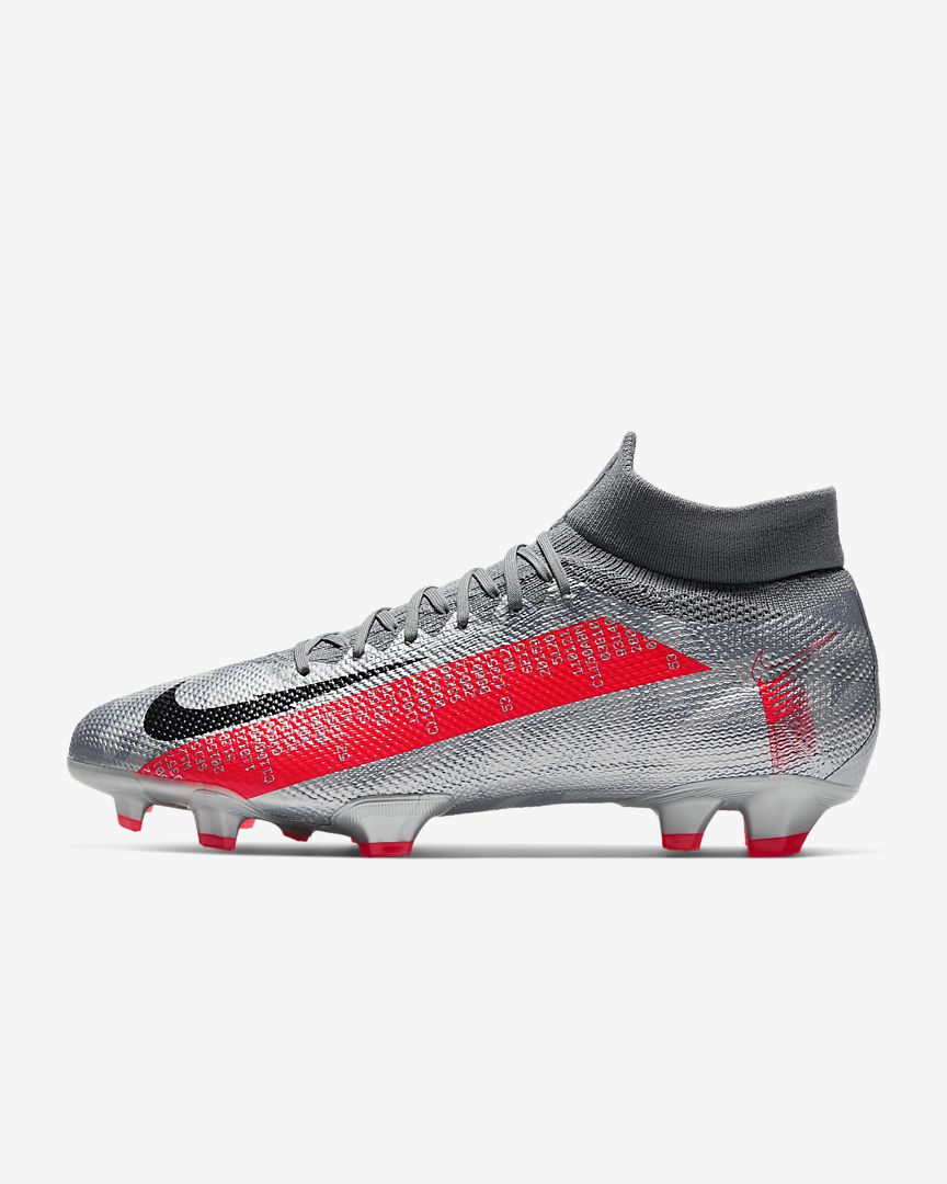 Nike Mercurial Superfly 7 Pro FG- Metallic Grey/Laser Crimson product image 2, provided for visual reference and product