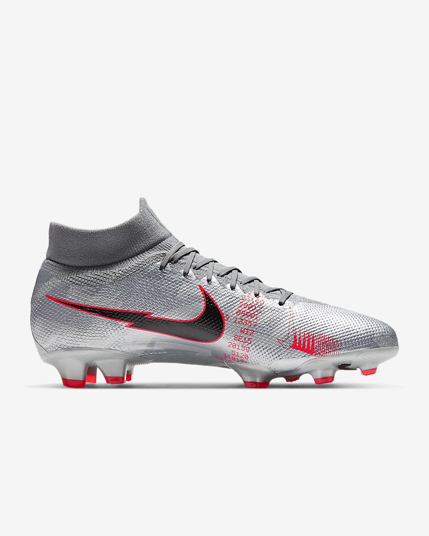 Nike Mercurial Superfly 7 Pro FG- Metallic Grey/Laser Crimson product image 3, provided for visual reference and product