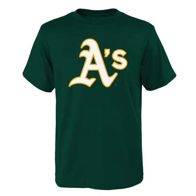 Youth Oakland Athletics Green Primary Logo Team T-Shirt product image 1, provided for visual reference and product detail