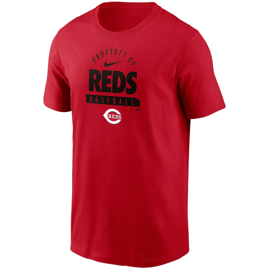 Nike Cincinnati Reds Primetime Property Of Practice T-Shirt - Red product image 1, provided for visual reference and product