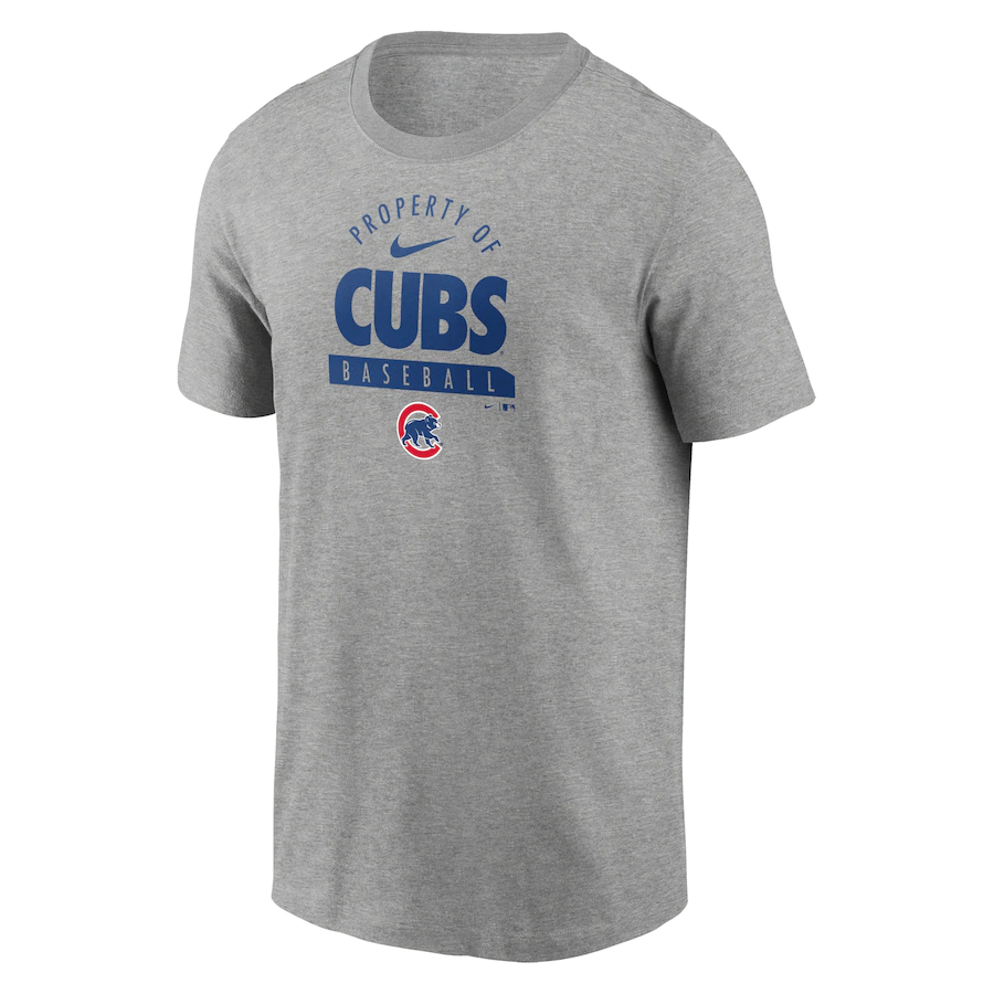 Nike Chicago Cubs Primetime Property Of Practice T-Shirt - Heathered Gray product image 1, provided for visual reference and