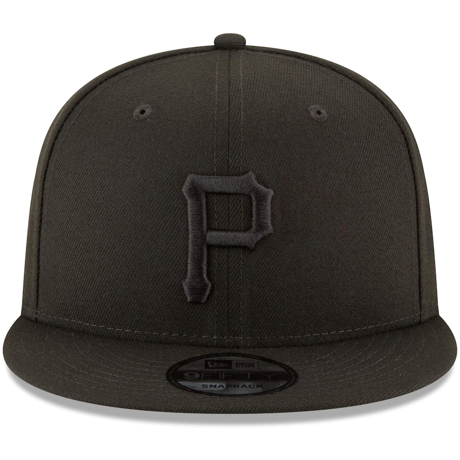 Pittsburgh Pirates New Era Black on Black 9FIFTY Team Snapback Adjustable Hat - Black product image 2, provided for visual