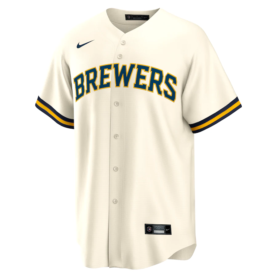 Nike Men Milwaukee Brewers Cream Home Replica Team Jersey product image 1, provided for visual reference and product detail