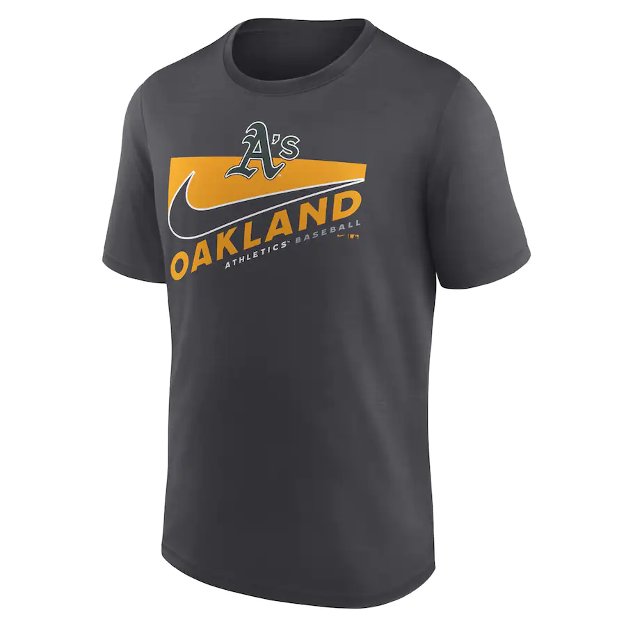 Oakland Athletics Nike Swoosh Town Performance T-Shirt - Anthracite product image 1, provided for visual reference and